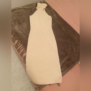 REISS - Clemmy cream fitted sleeveless sweater turtleneck dress